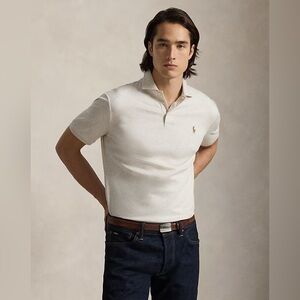 Polo Ralph Lauren mens L Large classic fit cream heather soft cotton polo shirt